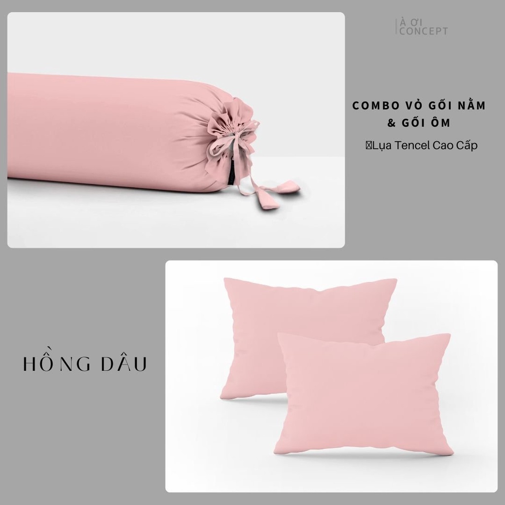 [TẶNG 1 VỎ ÔM] Combo 2 Vỏ Gối Nằm Trơn  Lụa Tencel (A) - À Ơi Concept