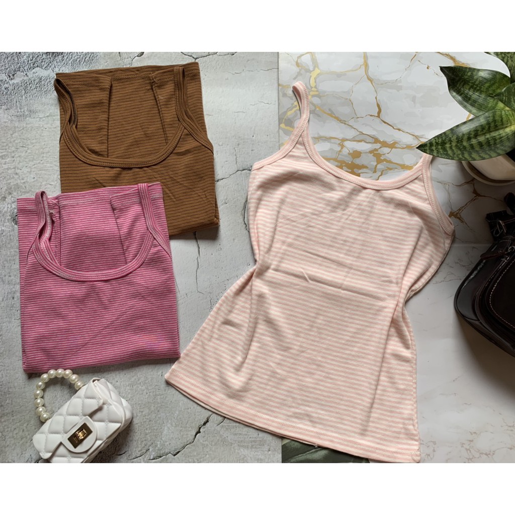 Áo hai dây dáng ôm không đệm vải cotton co giãn tốt 2 dây nữ thoáng mát