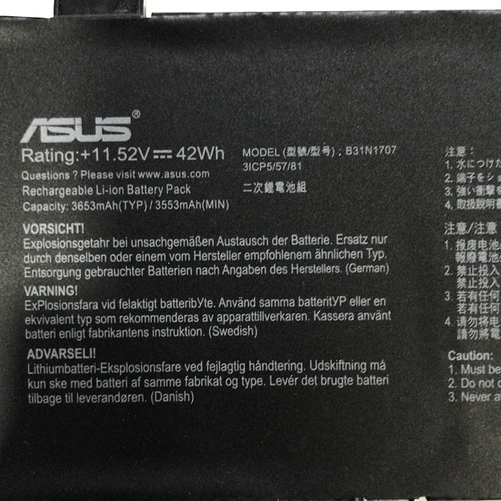 (BATTERY) PIN LAPTOP ASUS S410U (B31N1707) (ZIN) - 3 CELL dùng cho Vivobook S14 S406U S410U S4100V X411U K410U