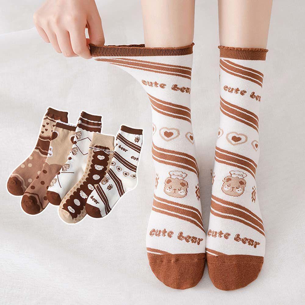 Vớ Thể Thao Thoáng Khí Họa Tiết Kẻ Sọc / Gấu Hoạt Hình Phong Cách Harajuku Cho Nữ