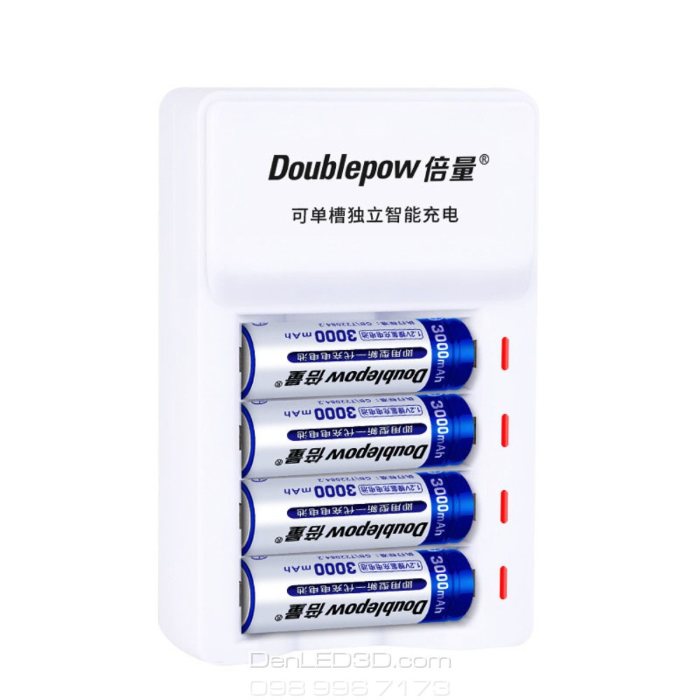 [Chính Hãng] Combo Sạc Tự Ngắt K11 Kèm 4 Pin Doublepow 3000Mah - Sạc Nhanh Có Đổi Màu Đèn BH 1 đổi 1