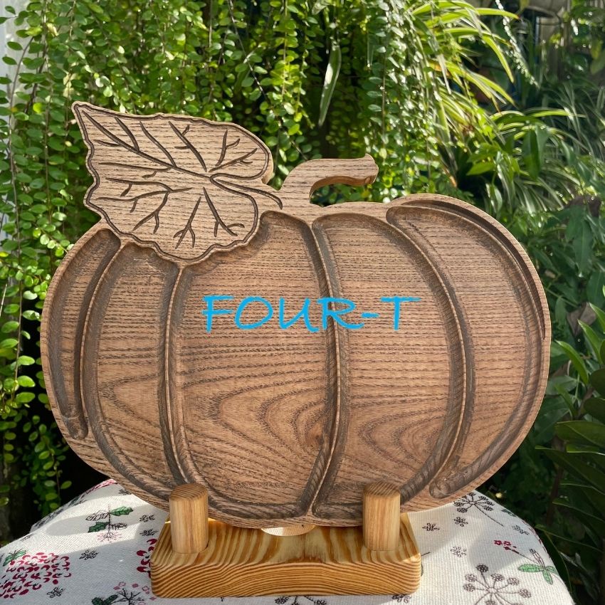 Khay Gỗ Decor Đựng Thức Ăn, Thớt Gỗ Trang Trí Nguyên Khối Hình Bí Ngô Halloween