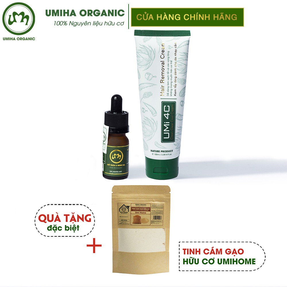 Tẩy triệt lông Vùng Kín Bikini vĩnh viễn UMIHA - Combo Mỡ trăn triệt lông U Minh Hạ (10ml) Kem tẩy lông Umi 4C (100ml)