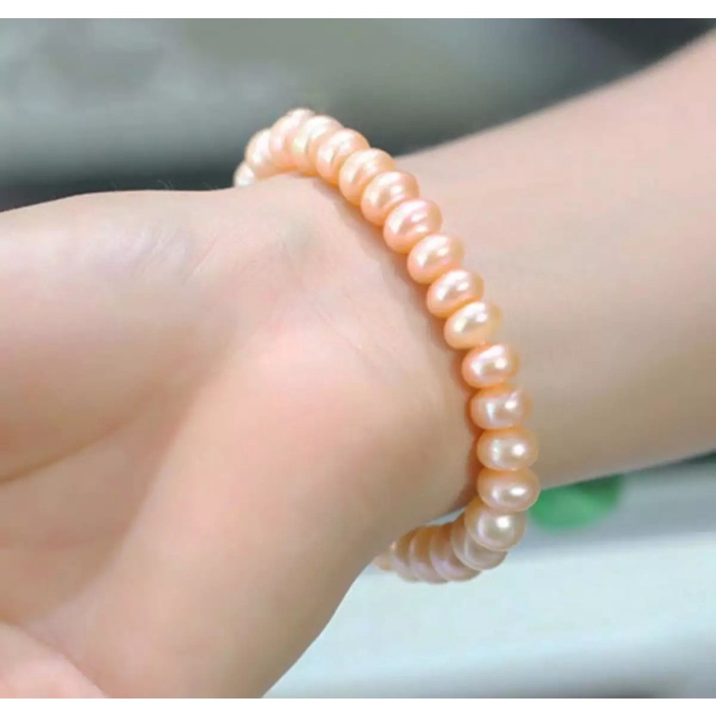 Vòng tay-vòng cổ trai thật nuôi nước ngọt tự nhiên 10li hồng ánh cam hạt bóng ánh xà cừ