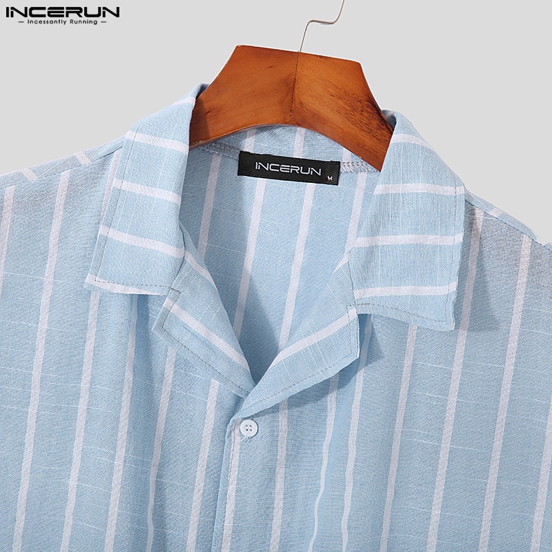 Áo sơ mi INCERUN cotton không tay cổ bẻ kẻ sọc 3 màu thời trang cho nam