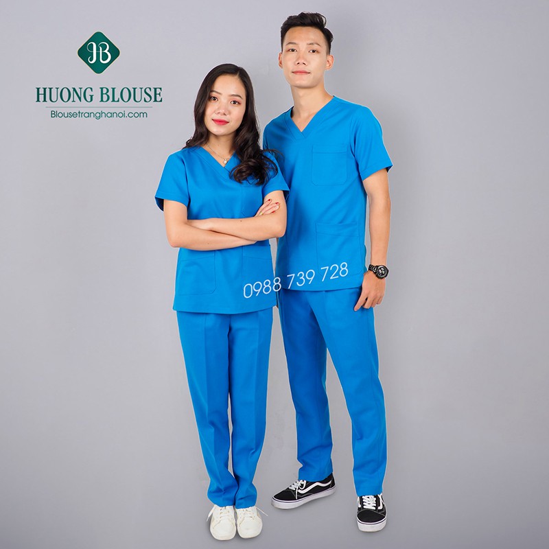 [Combo 2 bộ] Quần áo phòng mổ, bộ scrubs cho bác sĩ - Blouse trắng Hà Nội