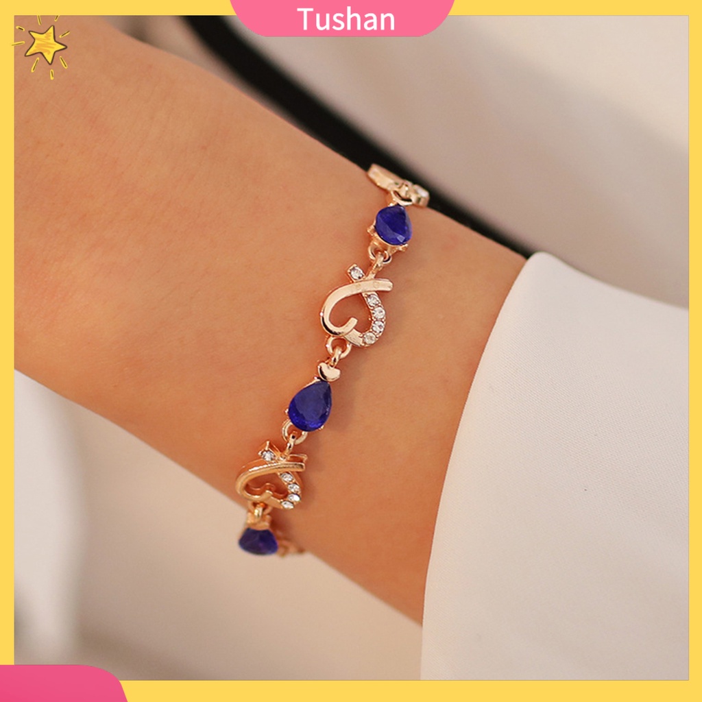 TUSH_Women Cubic Zirconia Inlaid Hollow Love Heart Charm Bracelet Bangle Jewelry Gift
