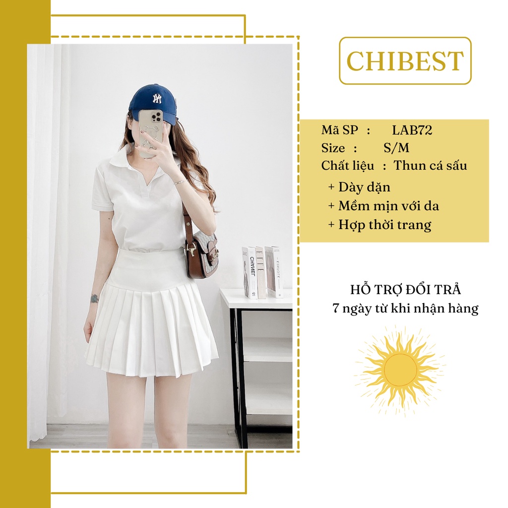 Áo thun trơn nữ Polo có cổ đẹp Chất cá sấu viền trơn cotton 4 chiều mịn mát LAB72 CHIBEST