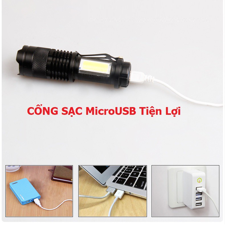Đèn Pin MINI Siêu Sáng Có Quây Cài Lên Quần Áo Cao Cấp Có Zoom