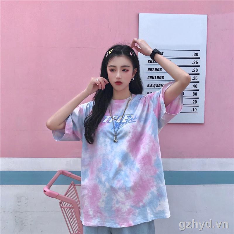 JS Stylish oversized short-sleeved T-shirt with colorful textures