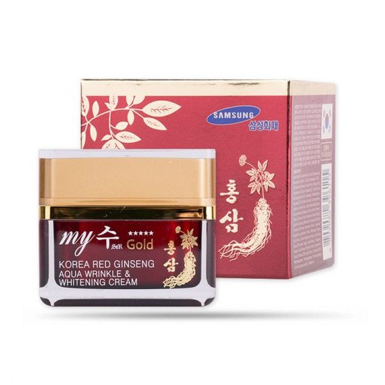 Combo Kem dưỡng My gold Korea Red Ginseng Aqua Wrinkle Cream 50ml+Sữa rửa mặt My Gold Red Ginseng Foam Cleanser 130ml