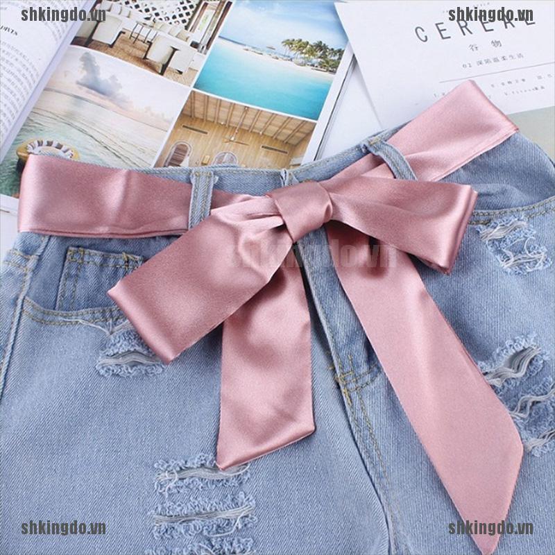 Khăn quàng đa năng chất liệu lụa trơn có thể dùng để cột nơ thắt lưng / dây cột đầm dành cho nữ