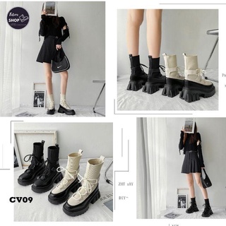 [Hàng Sẵn] [Ảnh Thật] [Freeship] Giày Bốt Nữ Cổ Vừa Phối Thun Nữ Tính - CV09