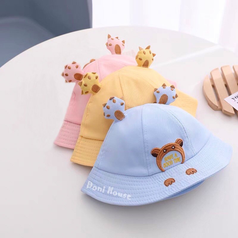 [Bé 1-3 tuổi] Nón Bo Vành Tròn Mũ Tai Bèo Có Quai Cho Bé Gái Từ 1 2 3 Tuổi Vòng Đầu 50cm Hình Gấu Dễ Thương NVT11 - Doni