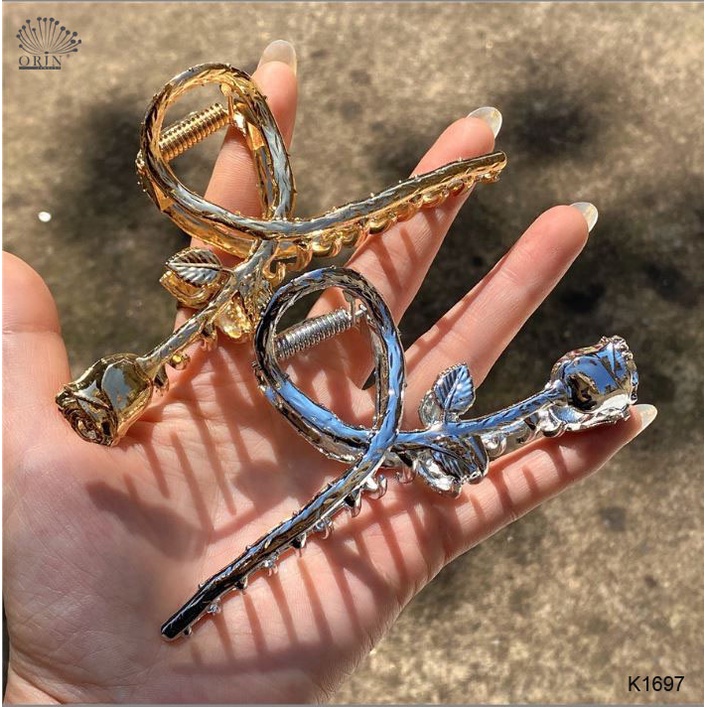Kẹp tóc càng cua kim loại hoa hồng thời trang Orin K1697