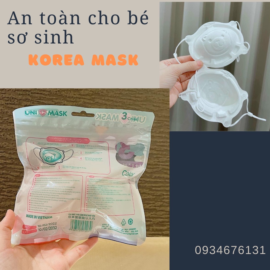 SỈ THÙNG 36 CÁI KHẨU TRANG GẤU SƠ SINH UNI MASK CHO BÉ TỪ 1-3 TUỔI, CÓ QUAI ĐIỀU CHỈNH ĐỘ DÀI CHO BÉ NHỎ