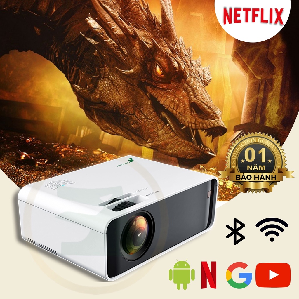 Máy chiếu Mini KhủngLongXanh T1080pro hỗ trợ HD+,tích hợp hệ điều hành Android, knối với đthoai & laptop kh dây...