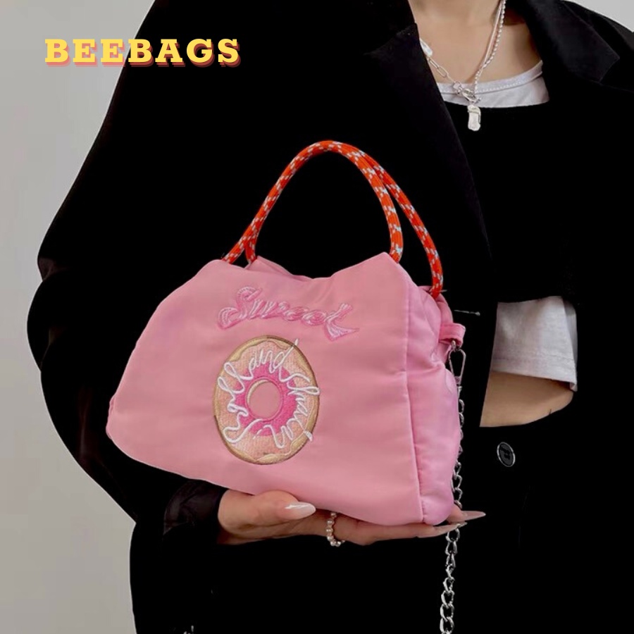 Túi Cầm Tay Chất Liệu Vải Canvas Họa Tiết Donut Dễ Thương Độc Lạ | TX43 | Túi Nữ Đeo Chéo Dây Xích Dễ Phối Đồ Đi Chơi