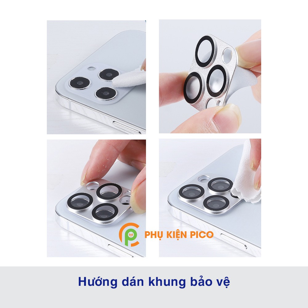 Dán camera Iphone 12 Pro Full Cam - Khung nhôm bảo vệ camera Iphone 12 Pro kèm kính cường lực, chống trầy xước, va đập