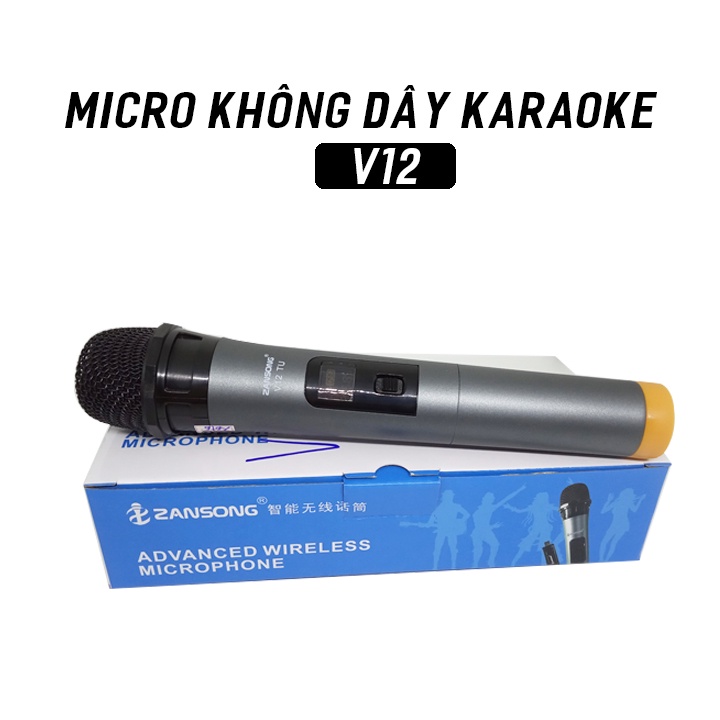 Micro Karaoke không dây đa năng cao cấp UHF V12- dành cho loa kéo loa bluetooth amply hát karaoke zack cắm 3.5 6.5mm