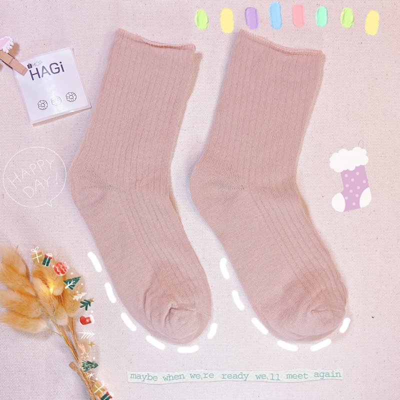 Set 3 Đôi Tất nữ Vintage Sọc Cao Cổ Nhún Phối màu Dễ thương Phong cách Hàn quốc Học sinh Sinh Viên