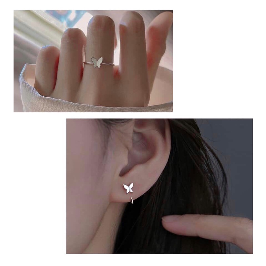 Set Trang Sức Bạc Nhẫn Khuyên Tai Bạc Ta CaoBac Silver Bướm Nhỏ Xinh, Đáng Yêu Cho Nữ Cả Bộ Trang Sức Bạc Chuẩn Không Rỉ