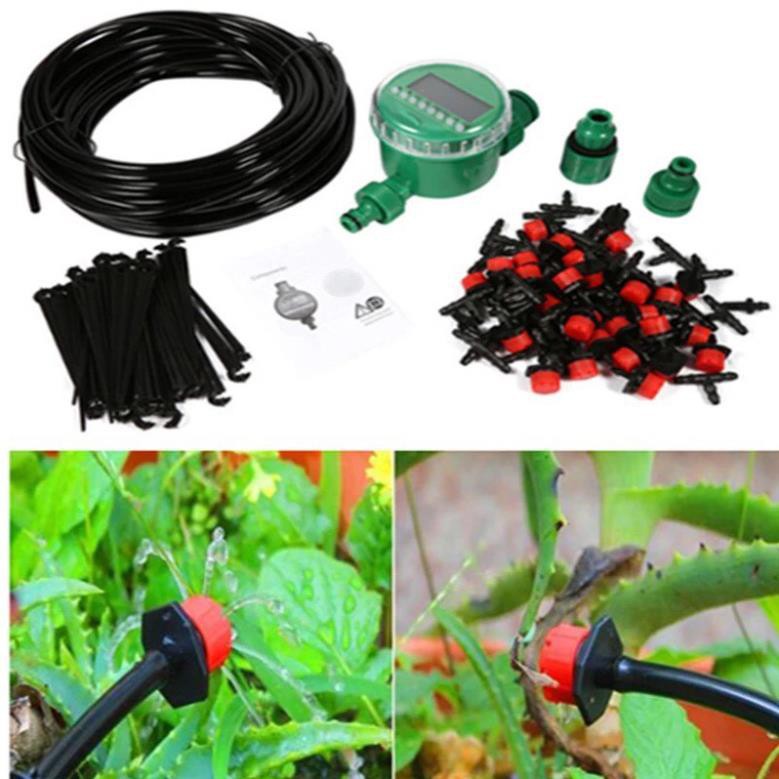 Combo bộ tưới cây tự động gồm 30 đầu tưới nhỏ giọt, 25m dây dẫn nước, 01 đồng hộ đặt thời gian tưới tự động và phụ kiện