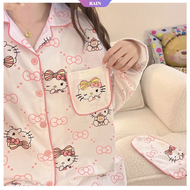 SANRIO Bộ Đồ Ngủ Pijama Tay Dài Mềm Mại In Họa Tiết Hoạt Hình Dễ Thương Thời Trang Xuân Thu Cho Nữ