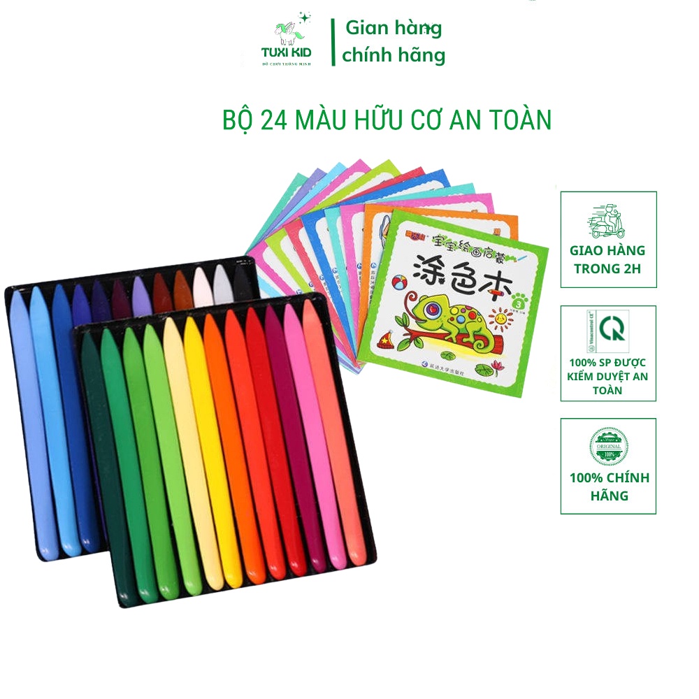 Bộ màu hữu cơ 24 cây 24 màu an toàn cho bé yêu tập vẽ
