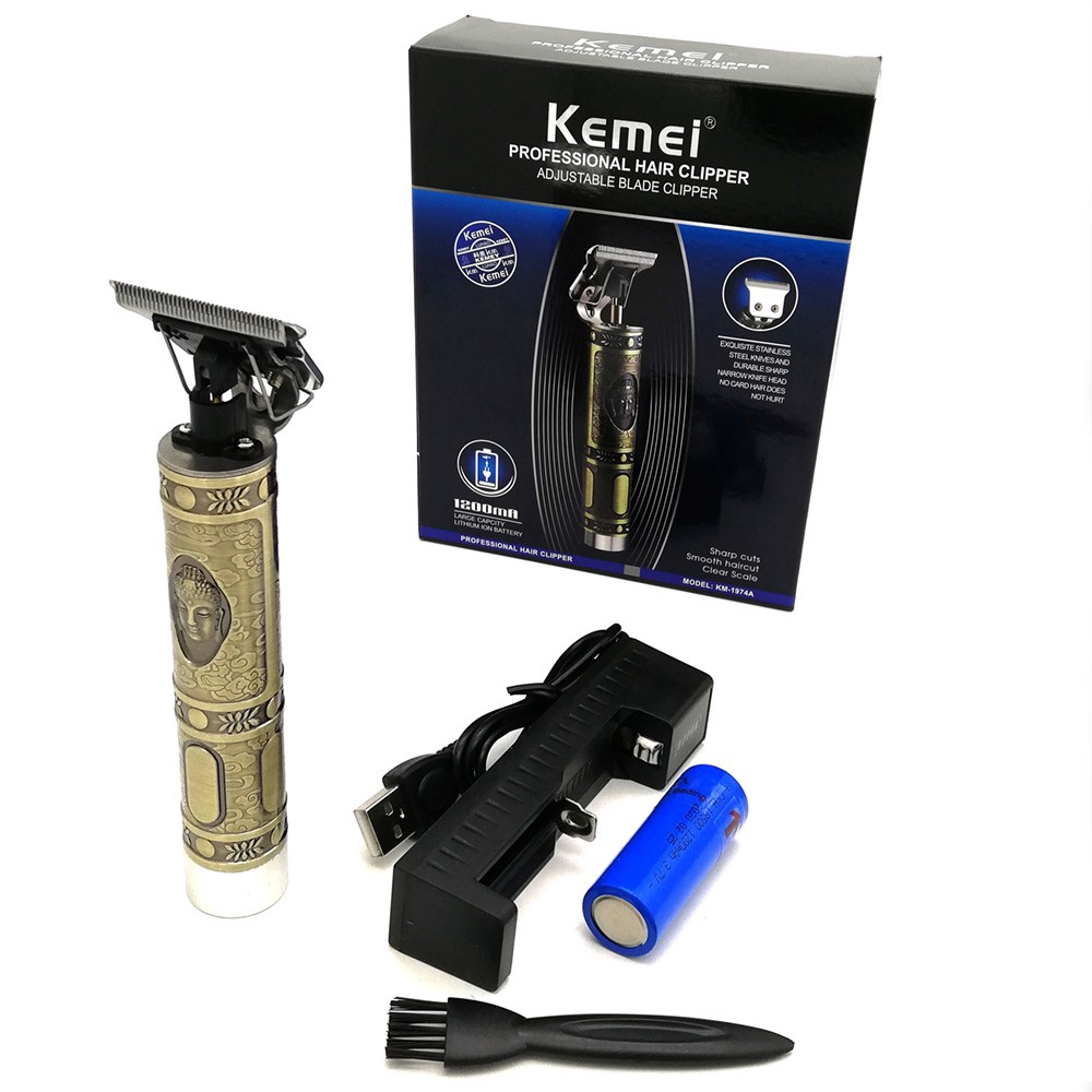 Tông đơ Kemei D8 T9 0mm không dây trang trí hình mặt phật dùng để cắt tóc KM-1974A