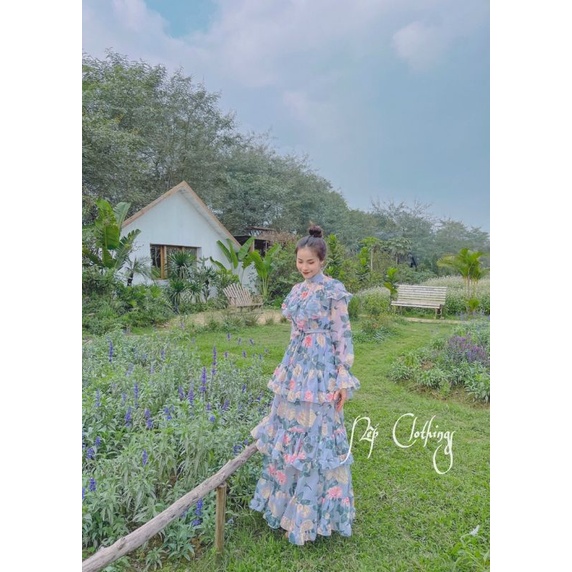 Váy maxi  hoa tay dài