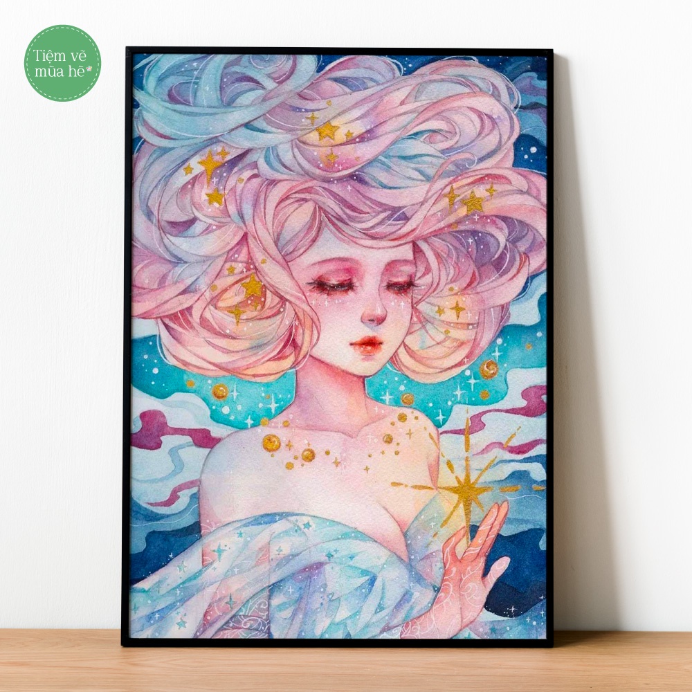✅Tranh tô màu theo số - Cô gái tóc mây đã căng khung 40x50cm 28 màu