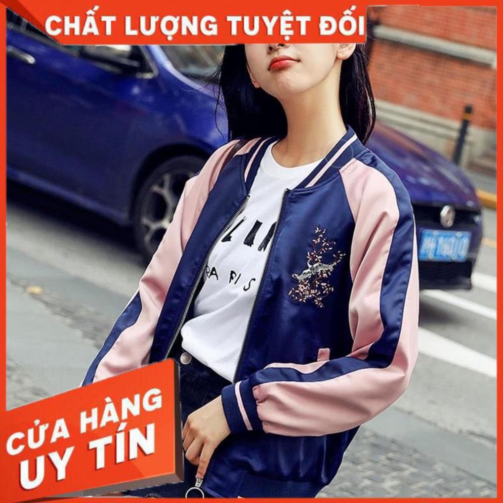 [HOT] Áo khoác dù Bomber dây kéo KD14 thêu hoa anh đào, form Hàn Quốc unisex cho nam nữ, chất liệu dù cao cấp