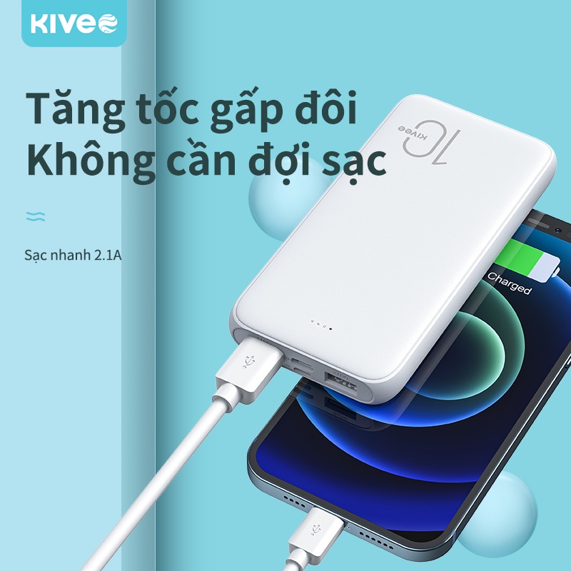 Pin dự phòng KV 10000mAh đầu ra cổng kép có cáp sạc