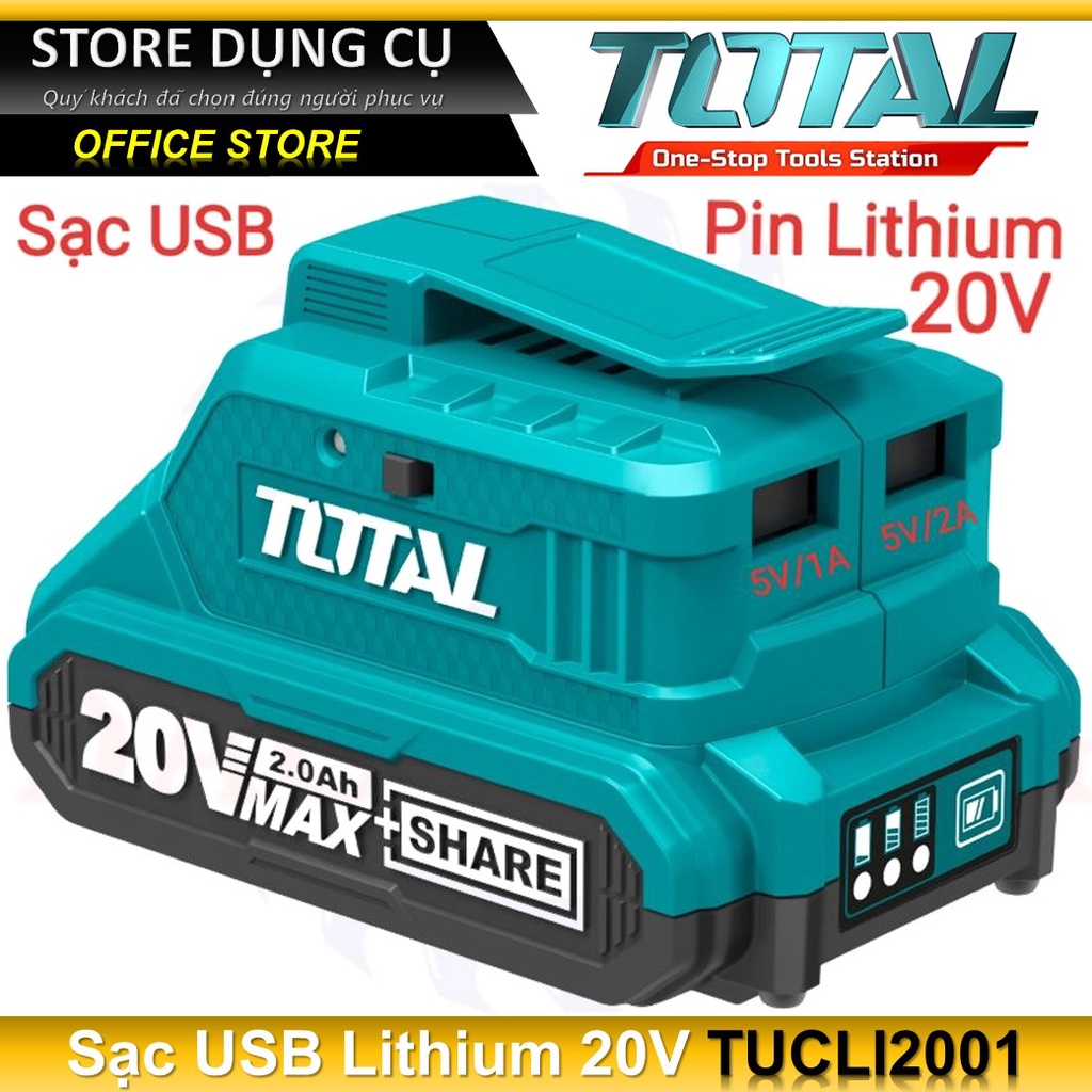 20V Đế sạc có cổng USB Total TUCLI2001