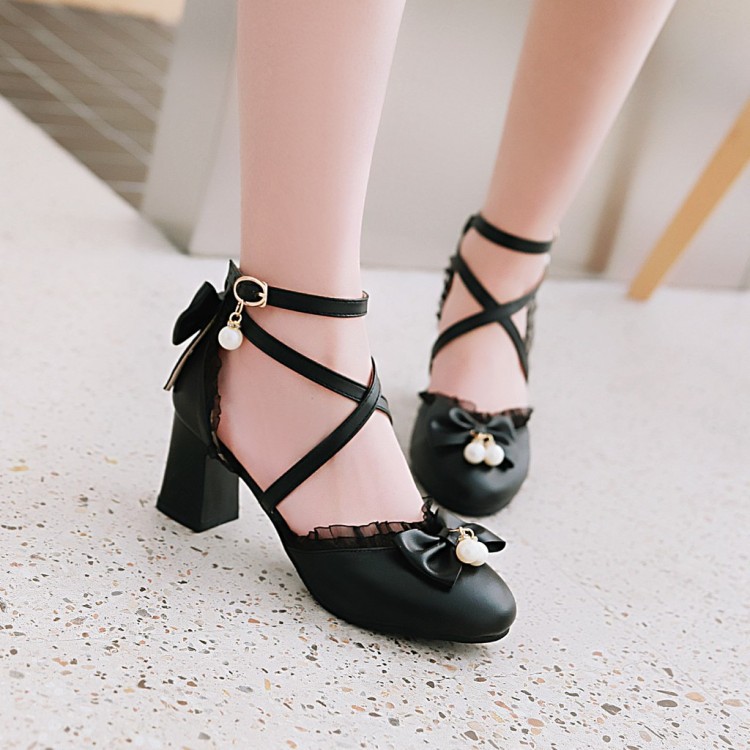 YAS0652-Giày baotou mũi nhọn phối ren