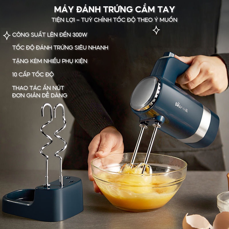 Máy Đánh Trứng Nhào Bột Đa Năng Công Suất 300W 10 Tốc Độ Tặng Kèm Chân Đế Và Phụ Kiện Đánh Trứng Nhào Bột