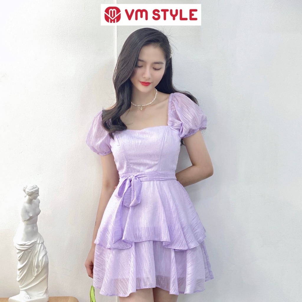 Đầm nữ voan VM STYLE hai tầng buộc nơ tay phồng xinh xắn dạo phố thời trang ulzzang Hàn Quốc 565 _ 22VD05NL0701
