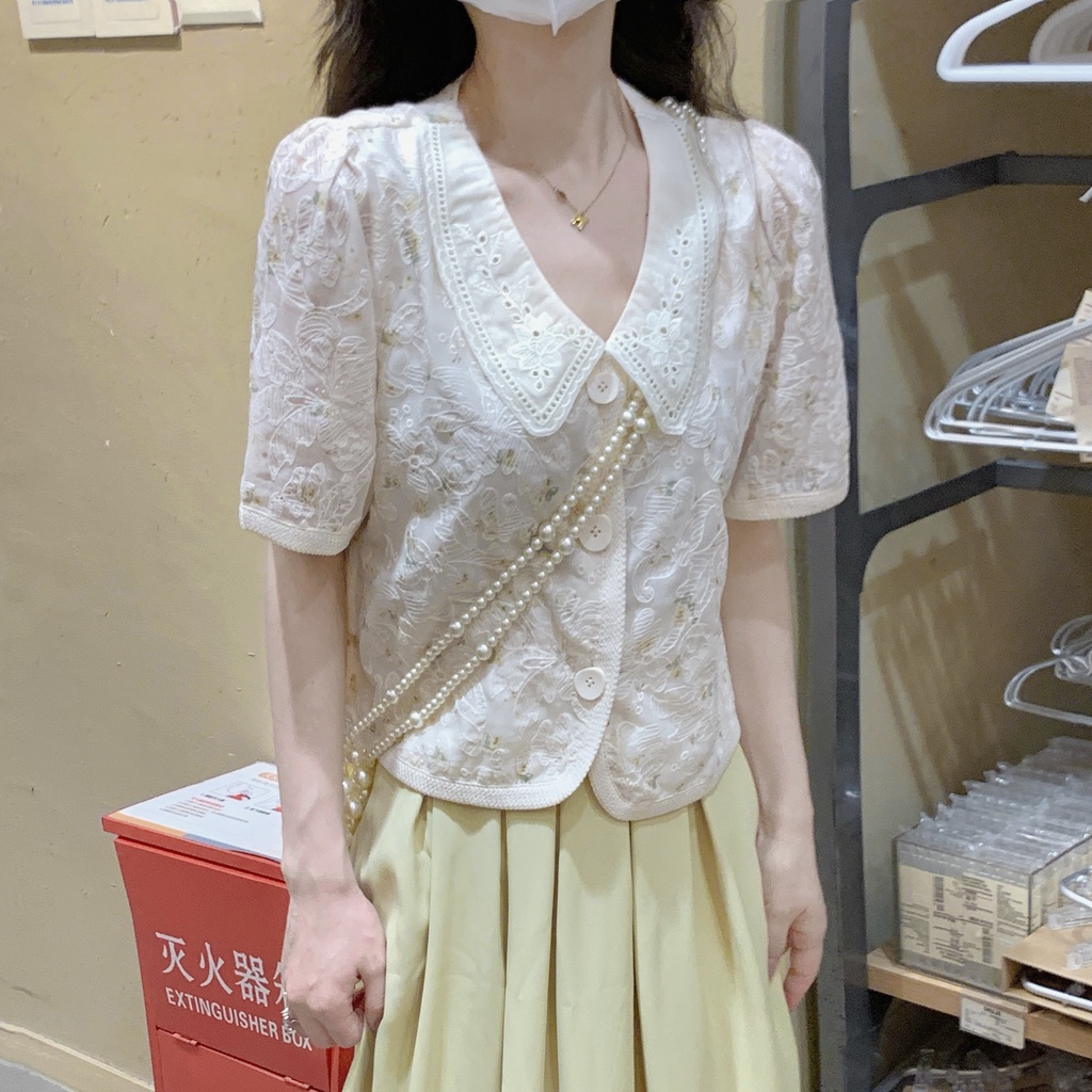 Áo Sơ Mi Ngắn Tay Cổ Búp Bê Phong Cách Pháp Thời Trang Mùa Hè Mới Cho Nữ