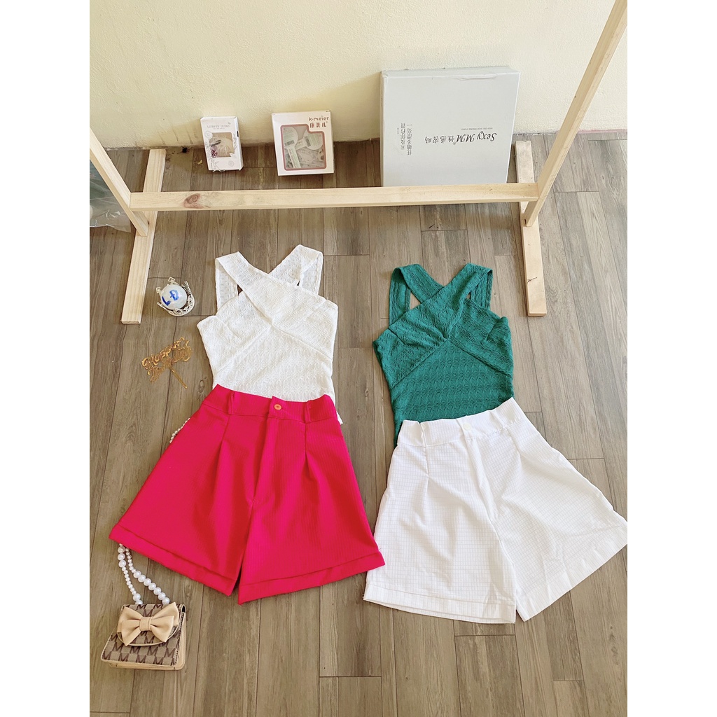 Bộ Áo Yếm Nữ Quần Short Ống Rộng Vải Xốp 🦋 Set Áo 2 Dây Kèm Quần Đùi Ống Rộng 2 Màu 🦋