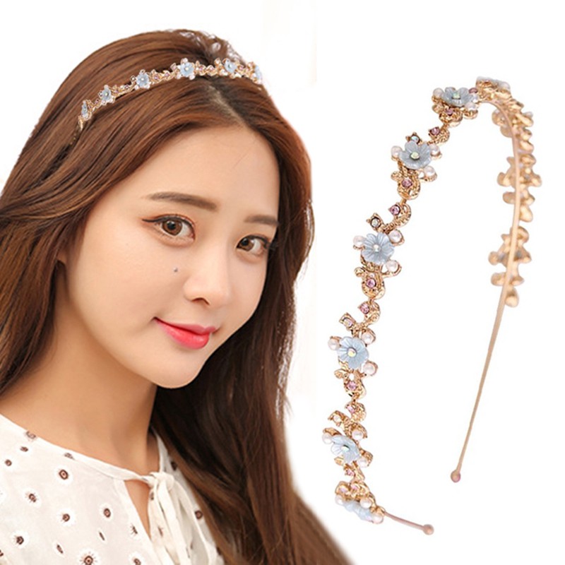 Băng Đô Cài Tóc Hình Hoa Đính Đá Và Ngọc Trai