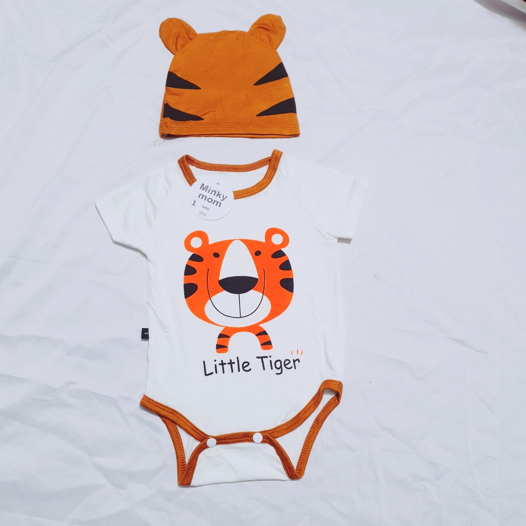 Set body chip cộc tay kèm mũ xinh xắn in hình HỔ TIGER cho bé yêu, vải thun lạnh chuẩn mát đóng túi zip xịn xò