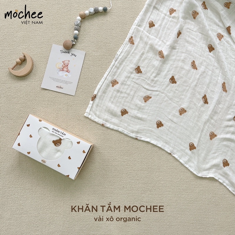 KHĂN TẮM ĐA NĂNG SỢI TRE ORGANIC MOCHEE HỌA TIẾT GẤU KÍCH THƯỚC 110X120CM