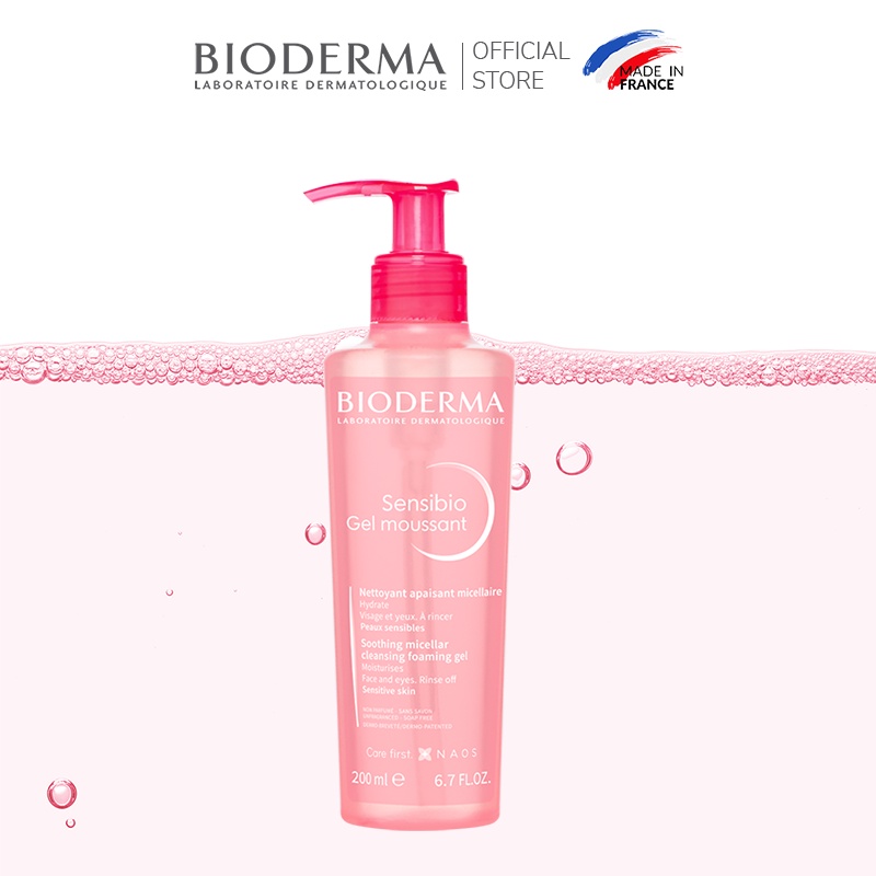 Bộ nước tẩy trang và làm sạch Micellar cho da nhạy cảm Bioderma Sensibo H2O 500ml và gel rửa mặt tạo bọt 200ml