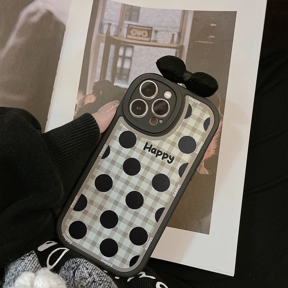 Ốp lưng iphone Ốp Điện Thoại Mềm Họa Tiết Chấm Bi Đính Nơ Cho iPhone13pro max 12 11 8p X/xr Dinuo case-III