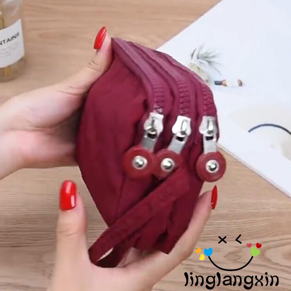 LLX-Ví Đựng Tiền Xu 3 Ngăn Bằng Vải Canvas Có Dây Kéo