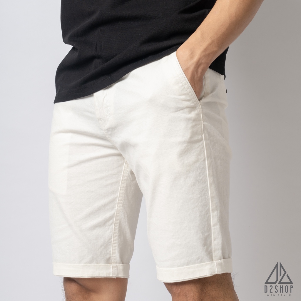 Quần Short nam D2shop vải kaki co giãn, màu trắng