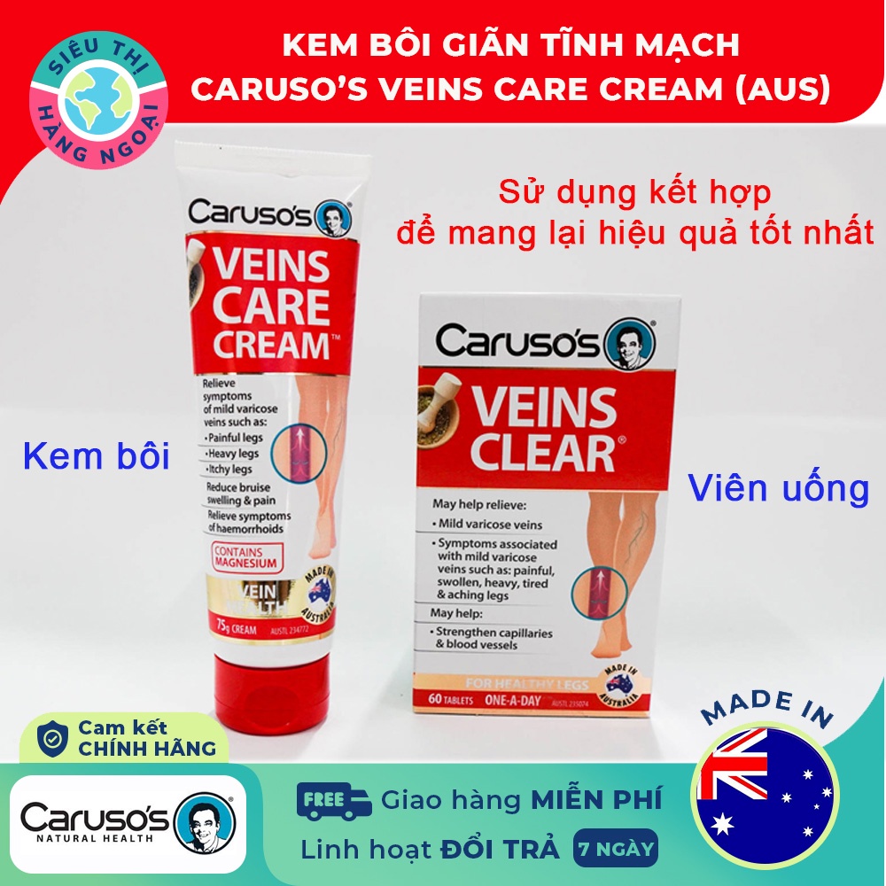 Kem bôi suy giãn tĩnh mạch Carusos Veins Care Cream 75g của Úc