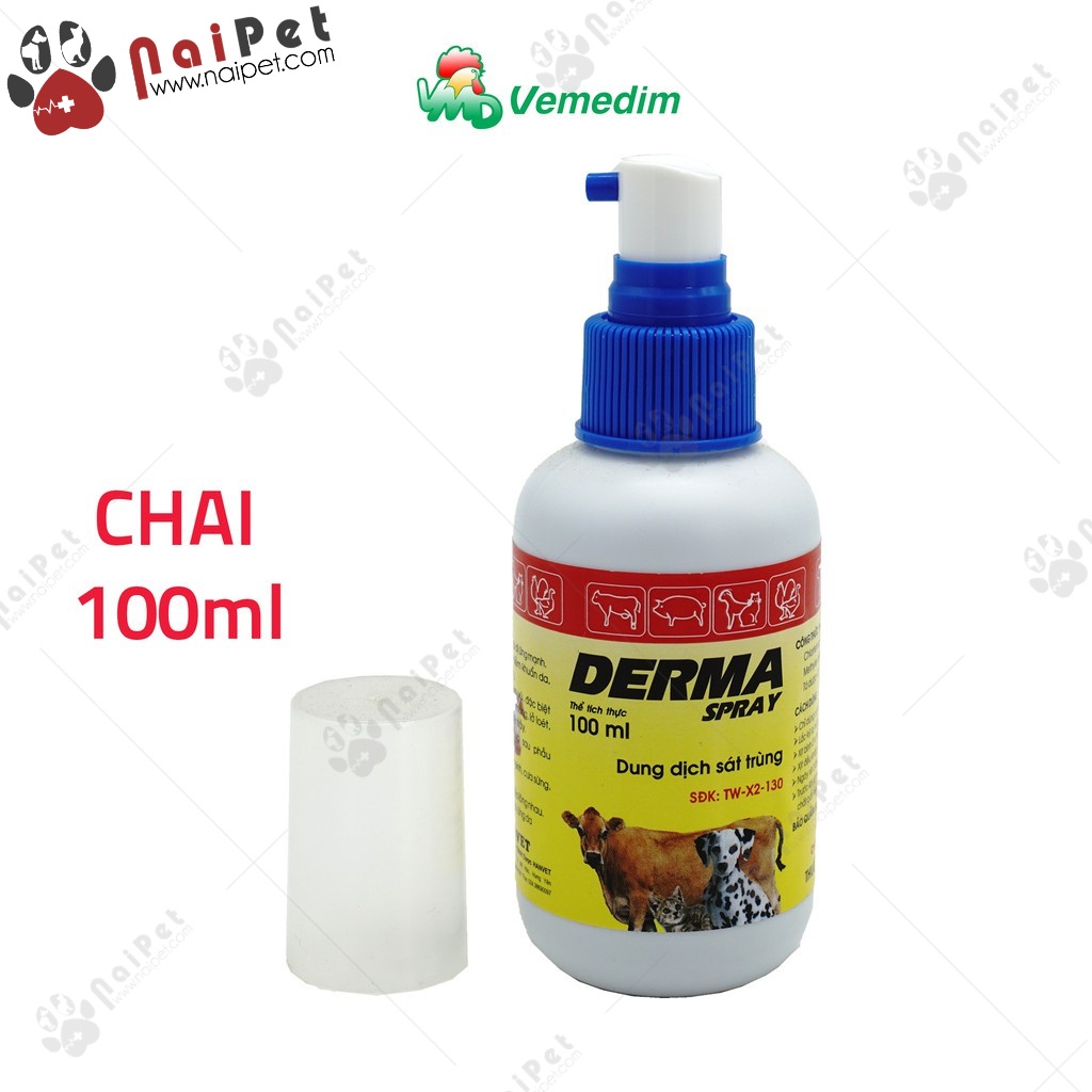 Dung Dịch Sát Trùng Derma Spray Hanvet Cho Vật Nuôi Chai 100ml