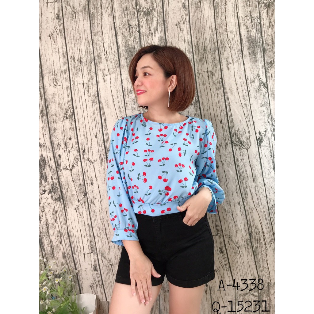 SALE Áo BIG SIZE Croptop kiểu áo ngắn sau cột nơ Cherry 4338